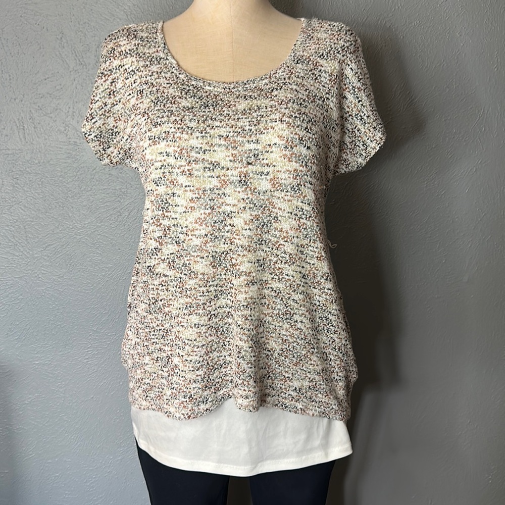 Motherhood Multicolor Speckled Knit Layered Look Maternity Top